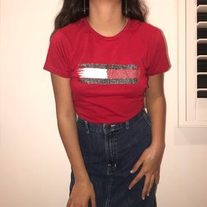 vintage 90s tommy girl big glitter logo top/tee